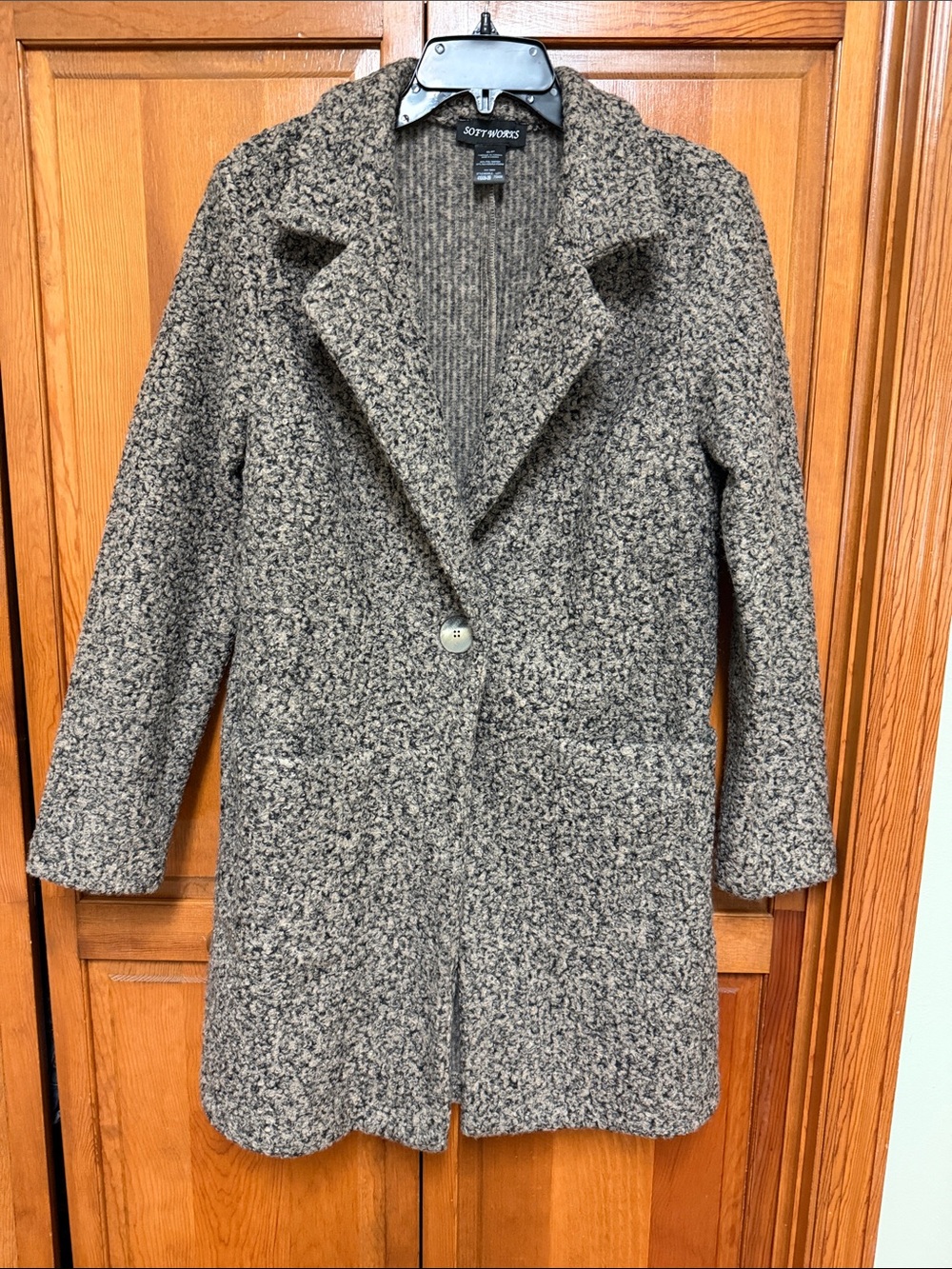Women's Gray/Brown/Black Soft Works Bouclé Single-Button Coat